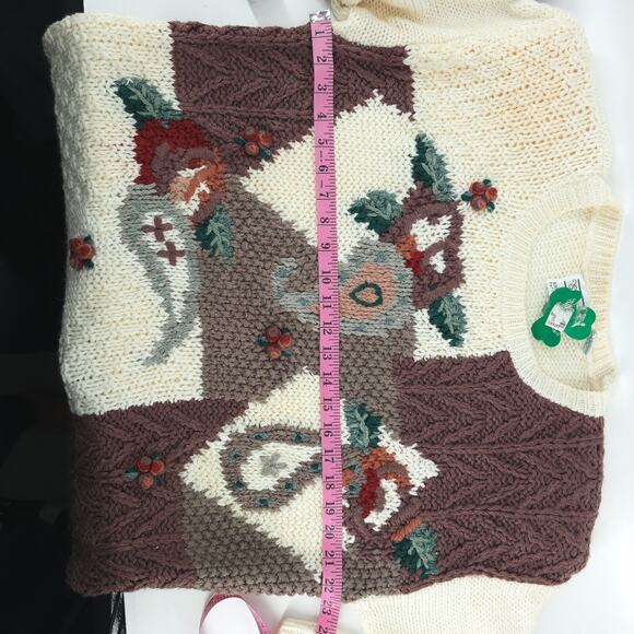 Vtg Deadstock Cottagecore Y2K Shennanigan's Hand Knit 3D Heritage Floral Tunic L - Picture 14 of 16
